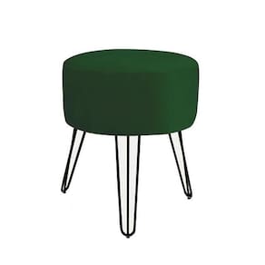 Puff banqueta verde pés de ferro preto decorativo para sala