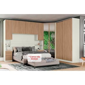Modulado de Quarto Seletto 5 Peças (1 Ponte + 1 Closet + 1 G Roupa + 2 Complementos) QMH05 Areia/Jequitibá - Henn