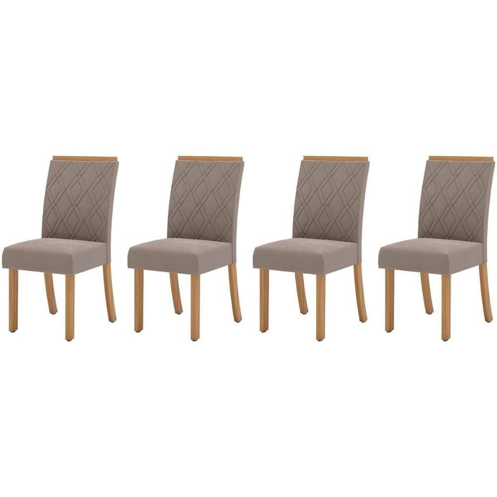 Cadeira Sala de Jantar Vita Kit 4 Un Nature/Veludo Light Bege Vanilla - Henn