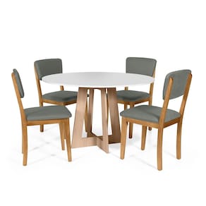 Mesa de Jantar Redonda Montreal Bran/Jade com 4 Cadeiras Estofadas Ella Cinza