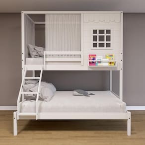 Beliche Casinha Reta Casal/ Solteiro com Cortina Madeira Maciça Branco Housin