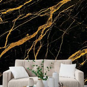 Papel de parede painel 3d mármore preto com dourado 3m