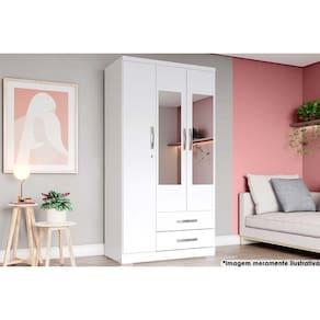 Guarda Roupa Solteiro 3 Portas e 2 Gavetas c/ Espelho Açaí DA133 Branco - Henn