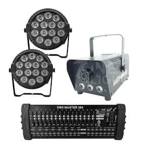 Kit 2 Par Led Slim + Máquina De Fumaça 600W + Mesa Dmx 384
