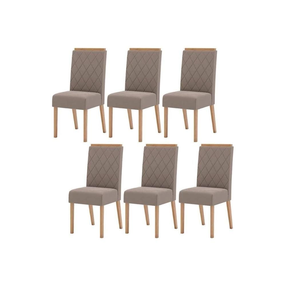 Cadeira Sala de Jantar Nina Kit 6 Un Nature/Veludo Light Marrom Amêndoa - Henn