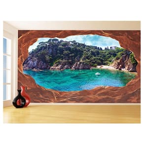 Papel De Parede 3D Praia Mar Caverna Pedras Céu 3,5M Npr295