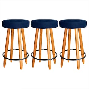 Kit 3 Banqueta Industrial 60cm Alta Cozinha Bar Balcão Azul