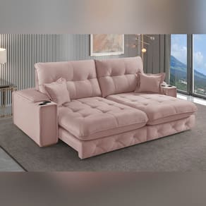 Sofá Retrátil Reclinável com Porta Copos e Usb 190cm Istambul Yescasa Rose