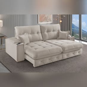 Sofá Retrátil Reclinável com Porta Copos 290cm Istambul Yescasa OFFWHITE