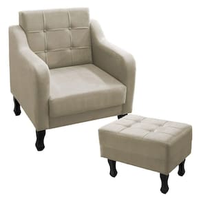 Kit Poltrona Decorativa C- Puff Para Sala Bella Suede Cor:bege Claro