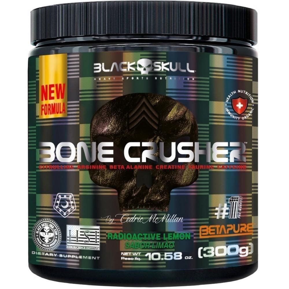 Pre treino bone crusher 300g nova formula limão black skull