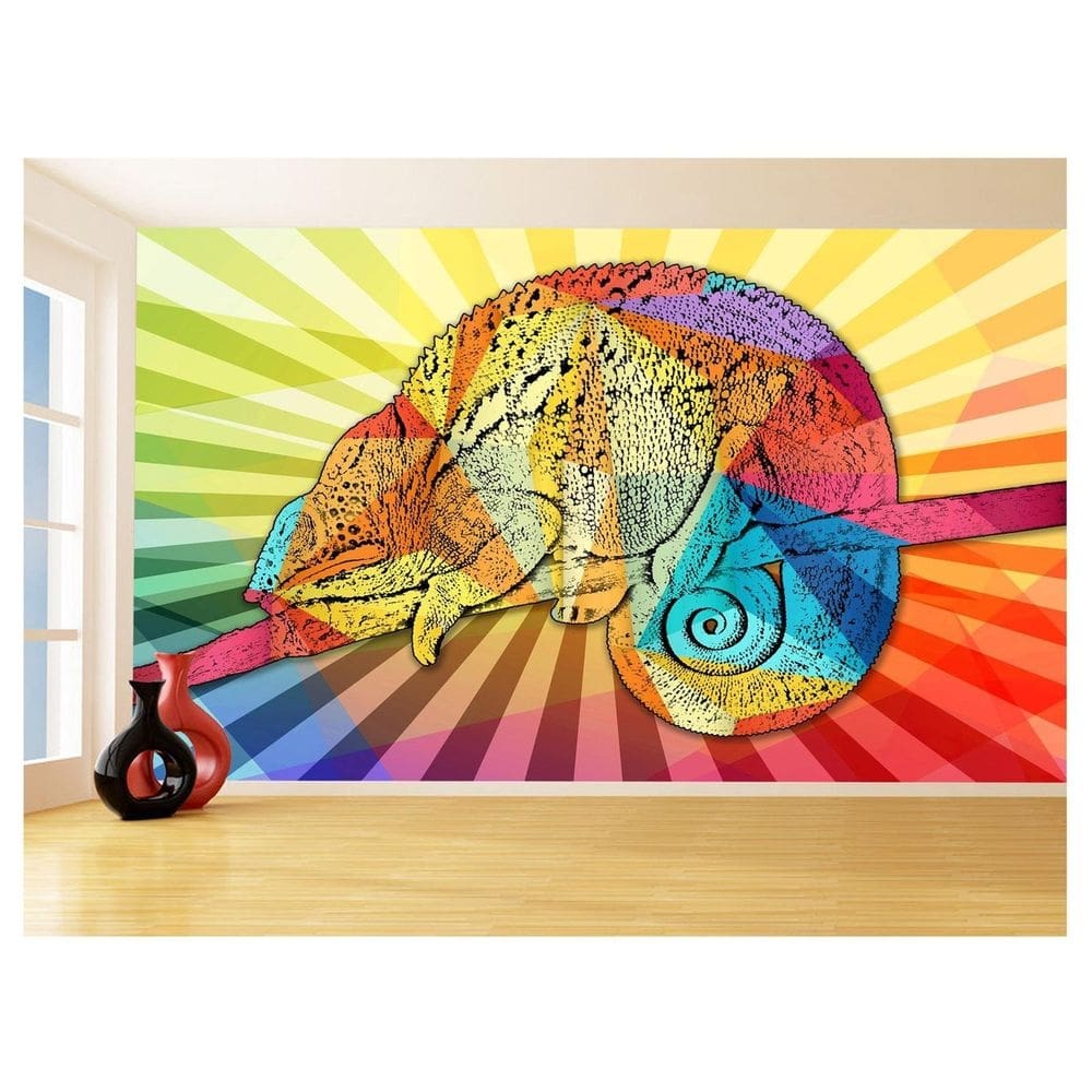 Papel De Parede 3D Animais Pop Art Camaleão Pet 3,5M Pxa08