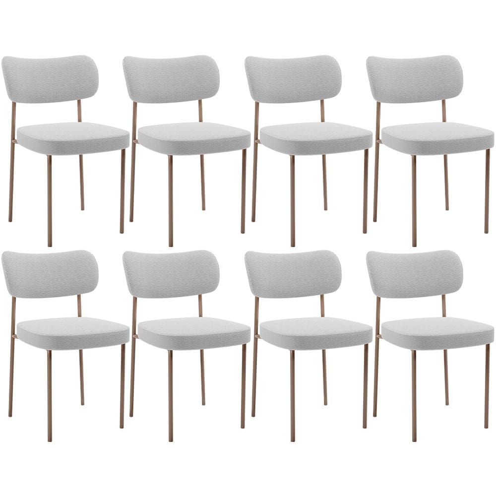 Kit 08 Cadeiras Estofadas Para Sala De Jantar Melina Base Arena L02 Bouclê Cinza - Lyam Decor