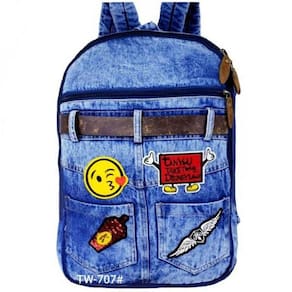 Mochila escolar juvenil jeans despojado estilo patches tw707