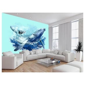 Papel De Parede 3D Animais Baleia Azul Pulando 3,5M Anm294