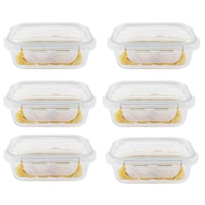 Kit 6 potes hermético vidro marmita micro-ondas 1520ml