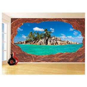 Papel De Parede 3D Praia Mar Caverna Pedras Céu 3,5M Npr292