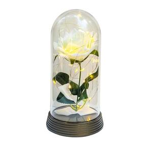 Luminária a rosa encantada branca 20 cm base ouro quente