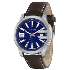 Relógio masculino prata lince pulseira de couro com data +