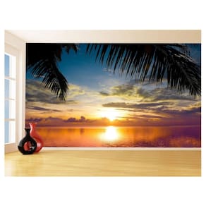 Papel De Parede 3D Paisagem Por Do Sol Mar Praia 3,5M Pds43