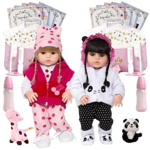 Bonecas reborn gêmeas - realistas, 46cm, acessórios