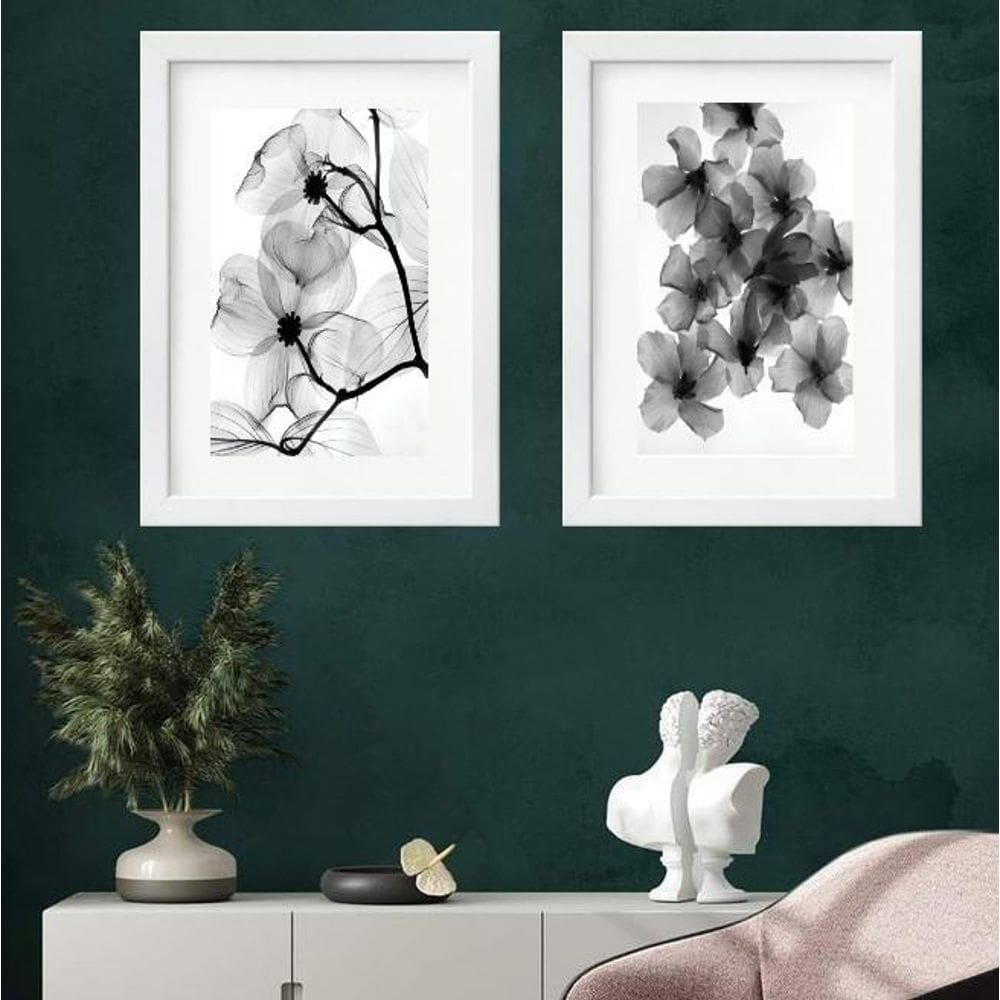 Kit 2 Quadros Flores Transparentes - 60X48Cm