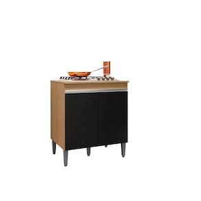 Balcão Gabinete Cooktop Andréia Amêndoa/Preto C/Tampo - AJL Móveis
