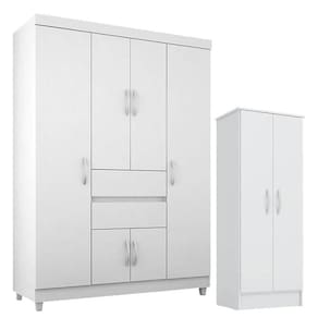 Guarda Roupa Infantil Ecom 2 e Armário Multiuso Viena Branco Brilho - Demóbile