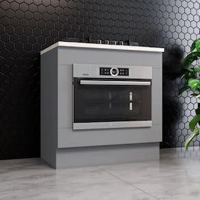 Balcão de Cozinha para Forno de Embutir com Tampo Emily Espresso Móveis Cinza/Calcare