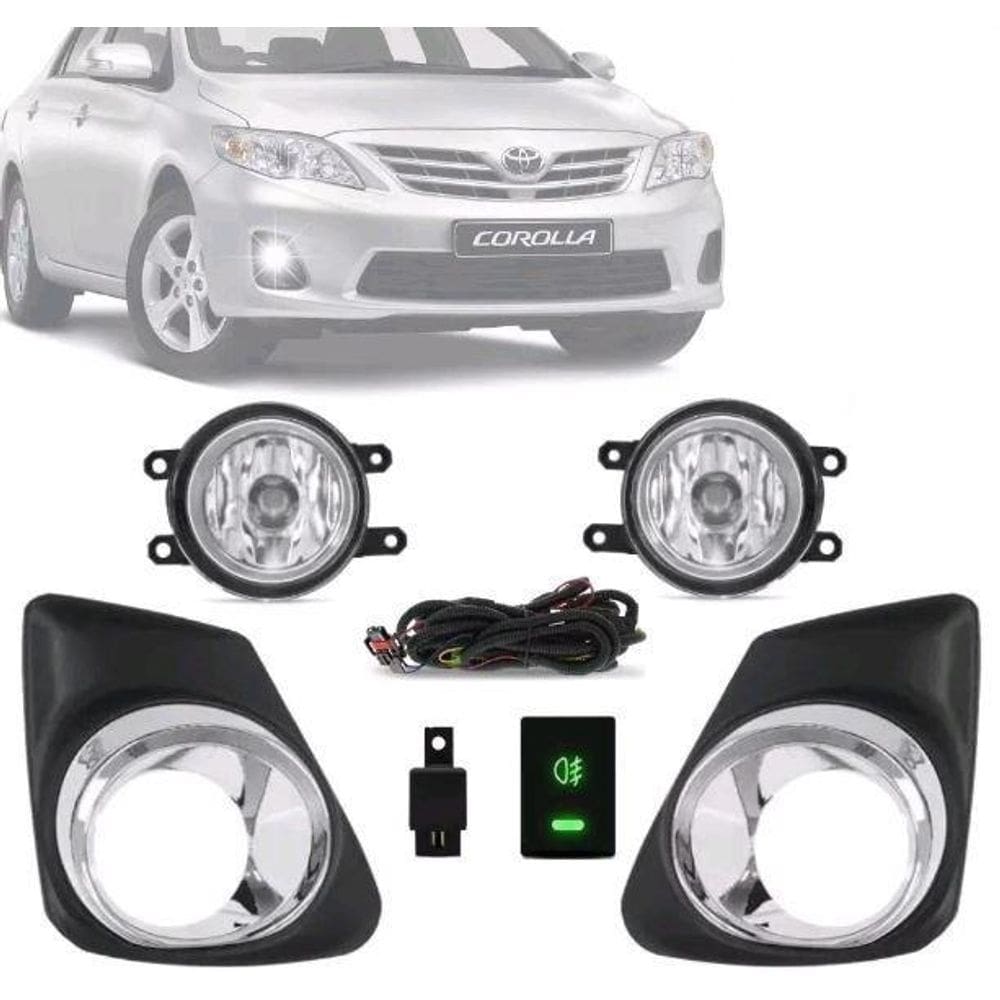 Kit farol milha neblina corolla 12 13 aro cromado