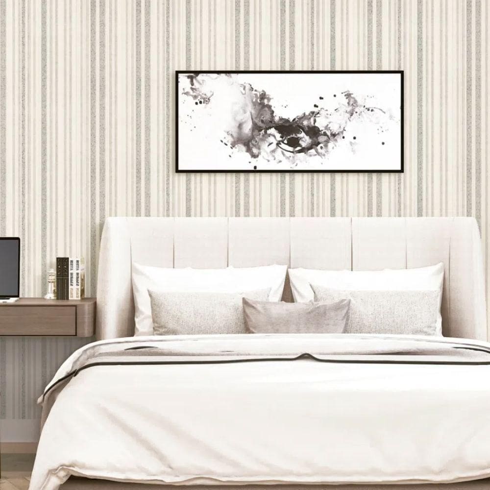 Papel de parede listrado branco e bege - 10m x 0.53m