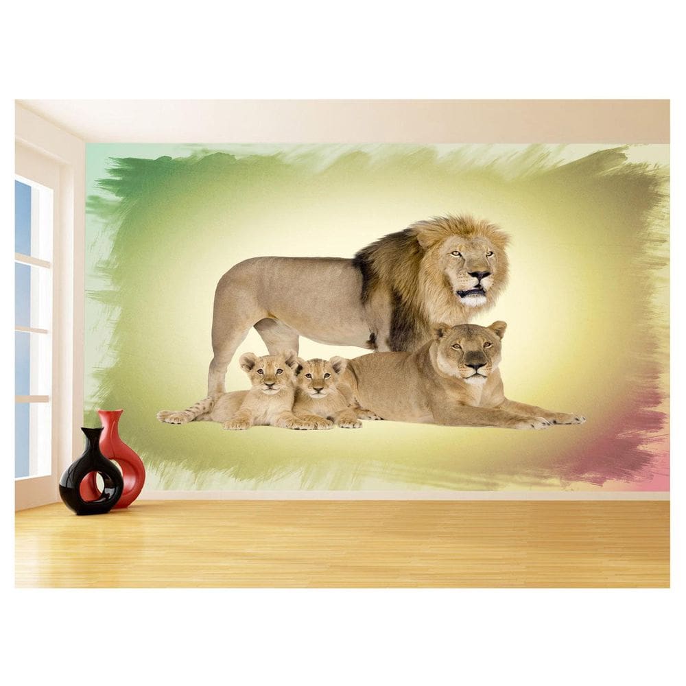 Papel De Parede Animais Leão Família Filhotes 3,5M Anm518