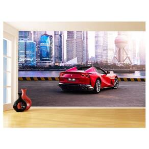 Papel De Parede 3D Carro Ferrari Vermelha Pista 3,5M Car116