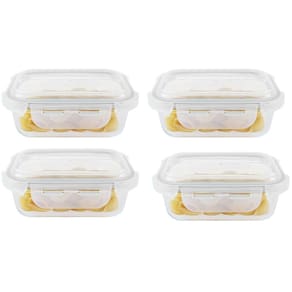 Kit 4 potes hermético vidro marmita micro-ondas 1040ml