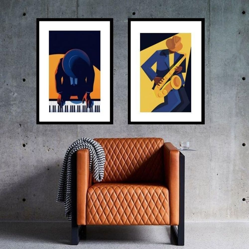 Kit 2 Quadros Músicos Jazz - 60X48Cm
