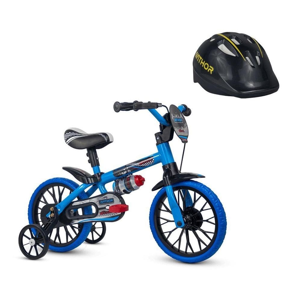 Bicicleta infantil aro 12 veloz com capacete preto - nathor