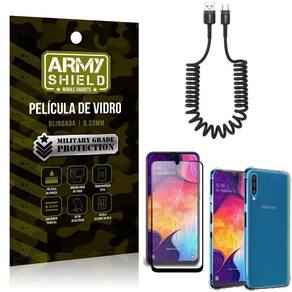 Cabo espiral samsung a50+capinha anti impacto+película 3d