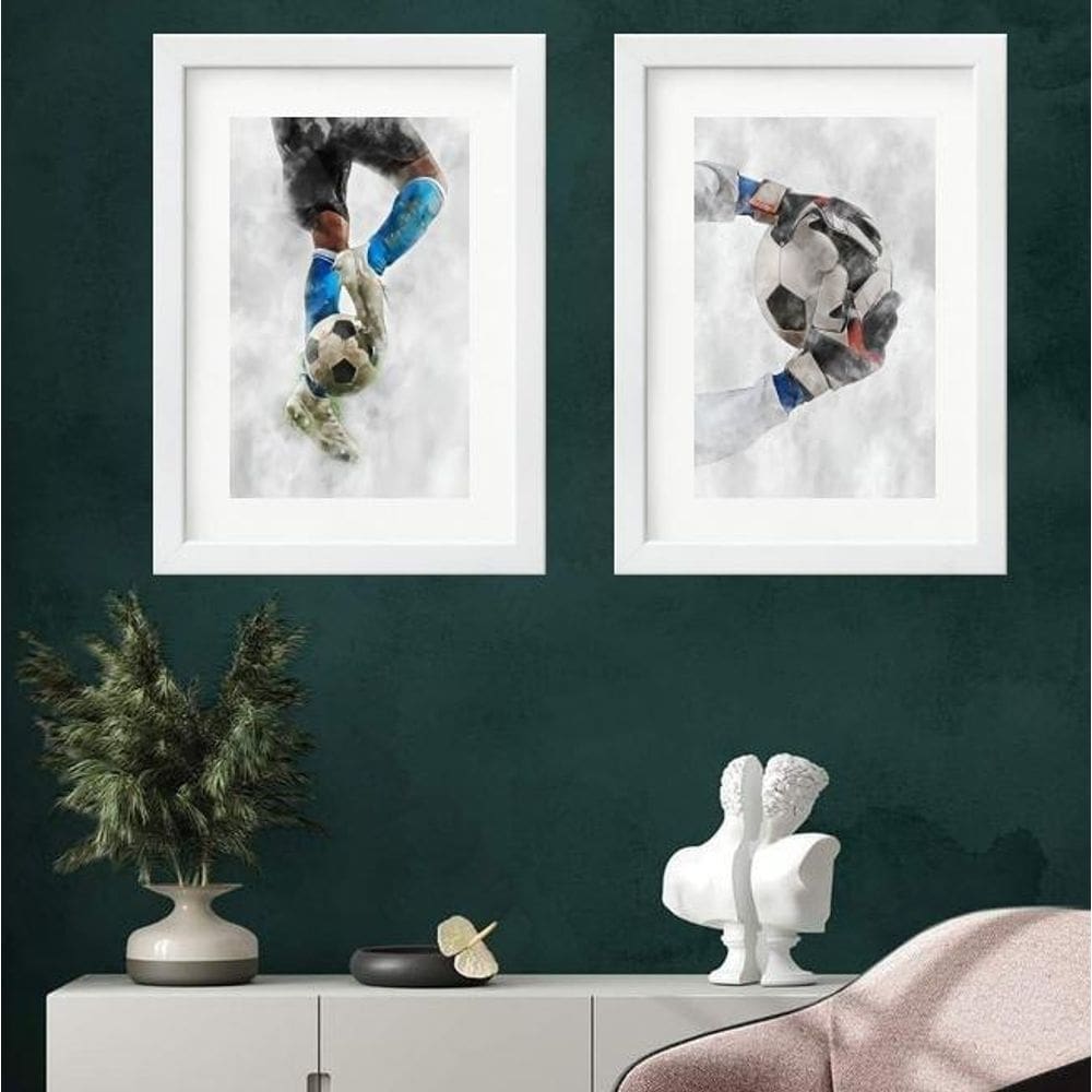 Kit 2 Quadros Aquarela Futebol - 60X48Cm