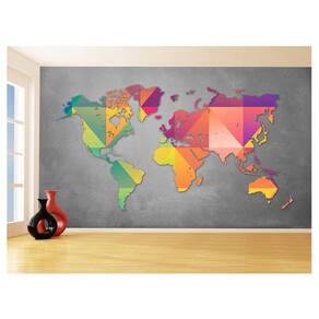 Papel De Parede Mapa Mundi Concreto Arte Cores 3,5M Nmu58