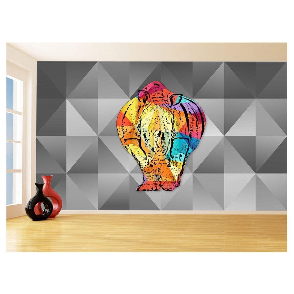 Papel De Parede 3D Animais Pop Art Rinoceronte 3,5M Pxa531