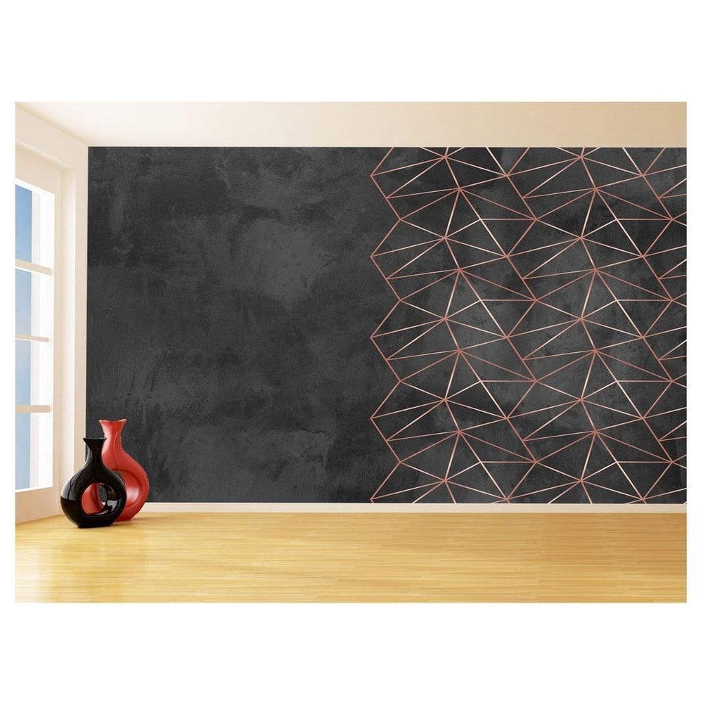 Papel De Parede 3D Concreto Linhas Dourado Rose 3,5M Kkt236