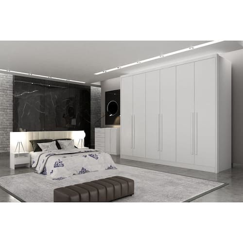imagem-Guarda Roupa Casal 6 Portas 8 Gavetas - Maldivas-Branco - Móveis Novo Horizonte