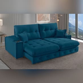 Sofá Retrátil Reclinável com Porta Copos 210cm Istambul Yescasa Azul