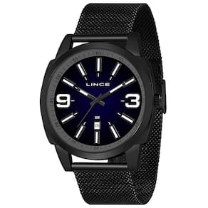 Relógio masculino preto lince fundo azul com data