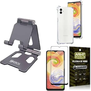 Kit capinha + película 3d + suporte mesa 360 hrebos cinza