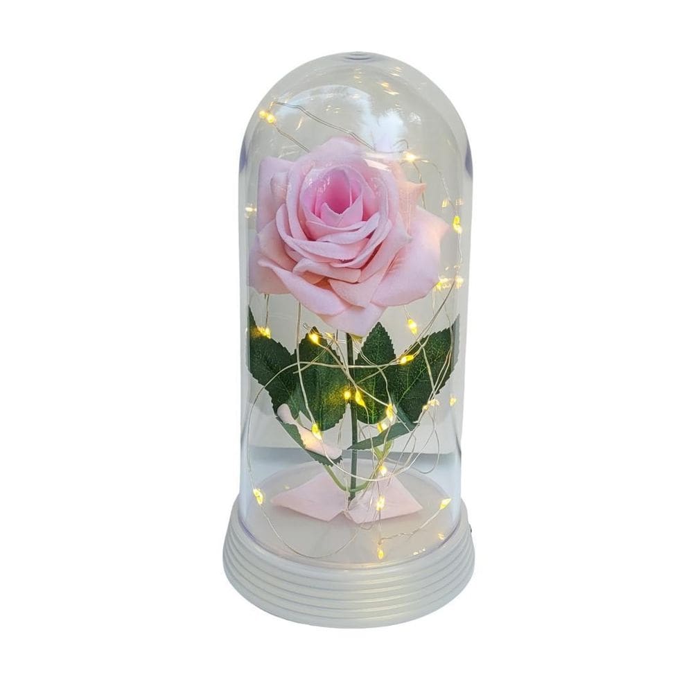 Luminária a rosa encantada salmão 20 cm base pérola quente