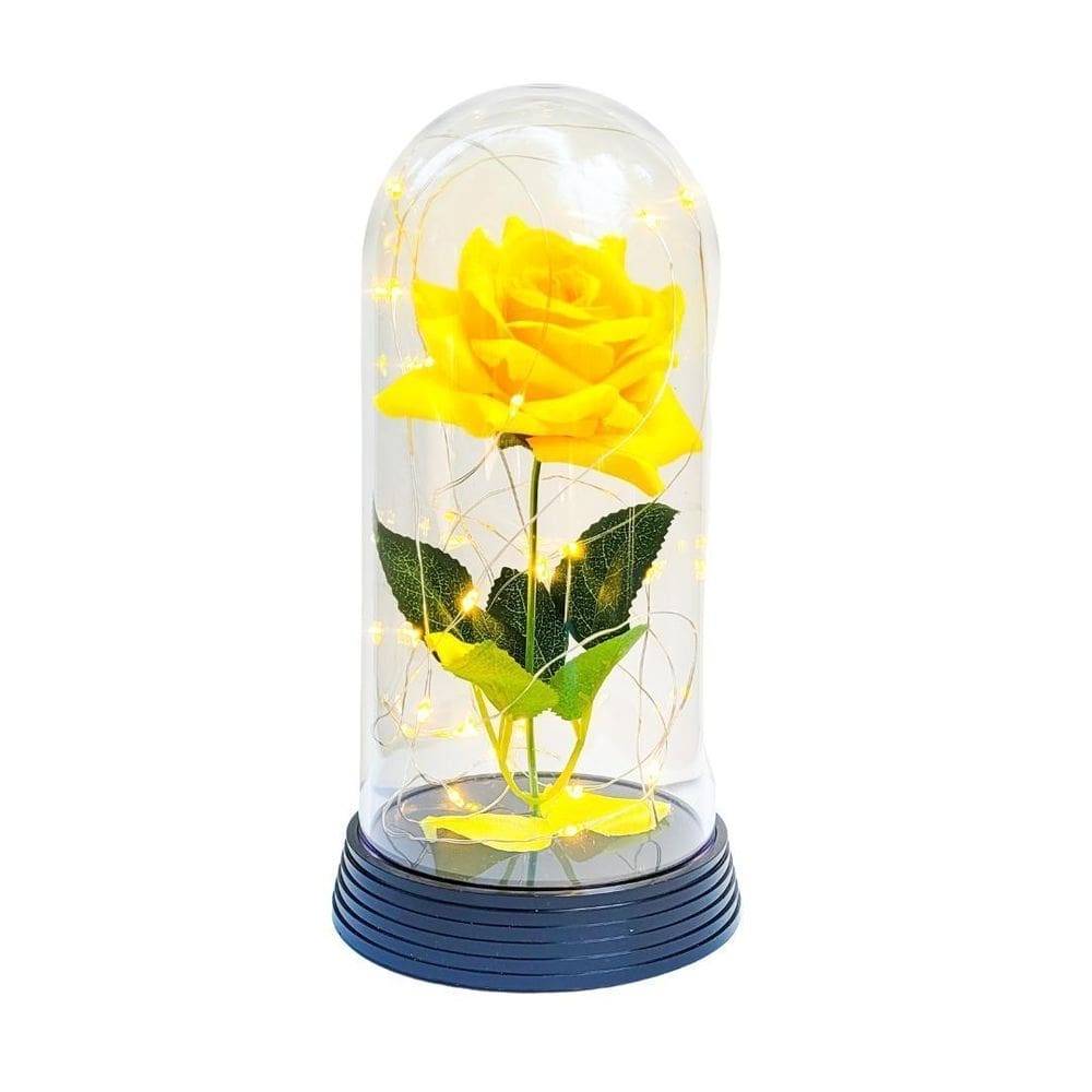 Luminária a rosa encantada amarela 20 cm base preto quente