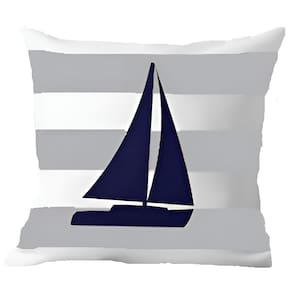 Capa Almofada Barco À Vela Azul Marítima Decorativo 50X50cm