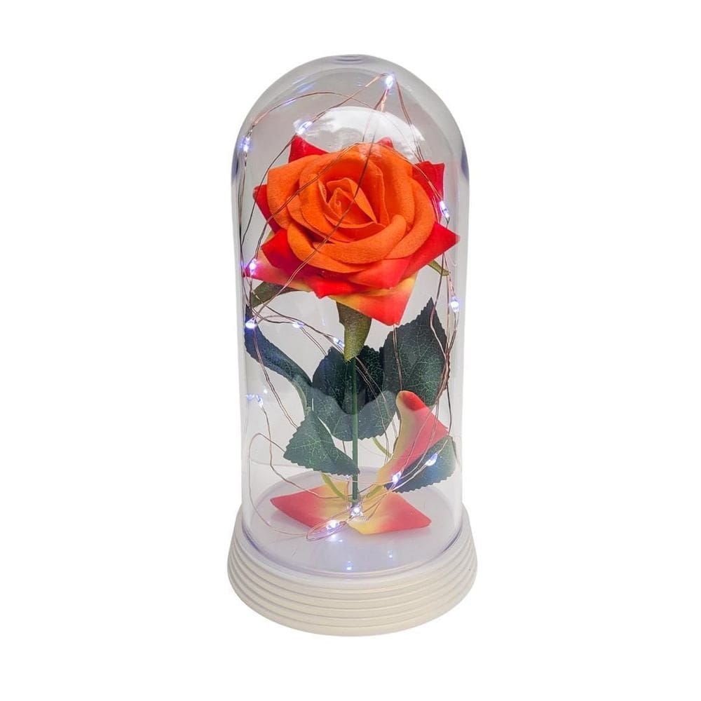 Luminária a rosa encantada laranja 20 cm base pérola frio