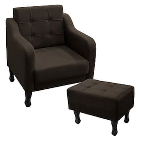 Kit Poltrona Decorativa C- Puff Para Sala Bella Suede Cor:marrom Escuro